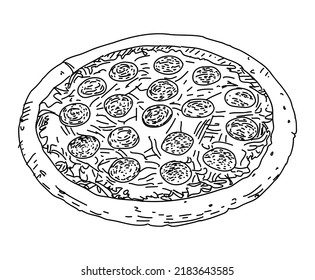 Pizza. vector illustration. Sketch style. top view. Design template. Engraved style illustration. Great for menu, poster or label. Vector.