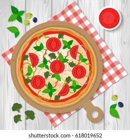Pizza vector illustration. Vegetarian pizza.