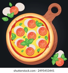 Pizza vector image. Fast food concept. Food for cafe and restaurant. Element for your website design, banners and advertising. Dough, cheese, sauce