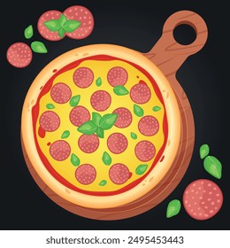 Pizza vector image. Fast food concept. Food for cafe and restaurant. Element for your website design, banners and advertising. Dough, cheese, sauce