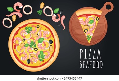 Pizza vector image. Fast food concept. Food for cafe and restaurant. Element for your website design, banners and advertising. Dough, cheese, sauce