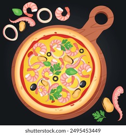 Pizza vector image. Fast food concept. Food for cafe and restaurant. Element for your website design, banners and advertising. Dough, cheese, sauce