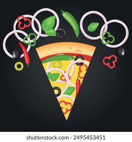 Pizza vector image. Fast food concept. Food for cafe and restaurant. Element for your website design, banners and advertising. Dough, cheese, sauce