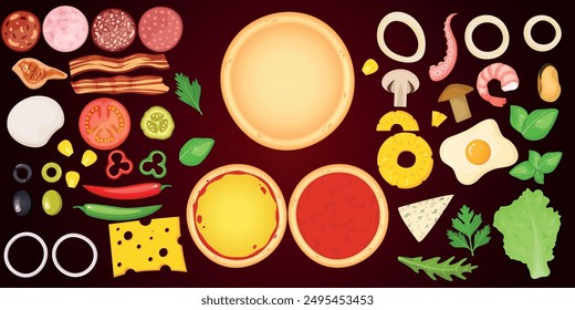 Imagen de Vector de pizza. Concepto de comida rápida. Comida para cafetería y restaurante. Elemento para su diseño de Sitio web, Anuncios y publicidad. Masa, queso, salsa