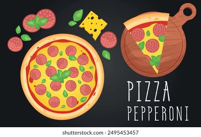 Pizza vector image. Fast food concept. Food for cafe and restaurant. Element for your website design, banners and advertising. Dough, cheese, sauce