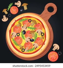 Pizza vector image. Fast food concept. Food for cafe and restaurant. Element for your website design, banners and advertising. Dough, cheese, sauce