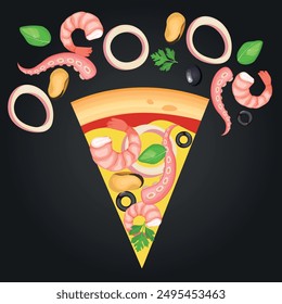 Pizza vector image. Fast food concept. Food for cafe and restaurant. Element for your website design, banners and advertising. Dough, cheese, sauce