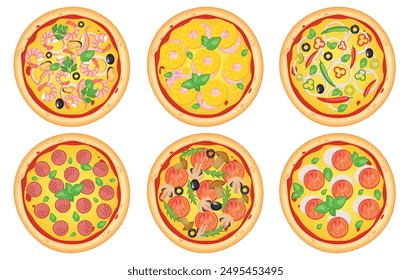 Imagen de Vector de pizza. Concepto de comida rápida. Comida para cafetería y restaurante. Elemento para su diseño de Sitio web, Anuncios y publicidad. Masa, queso, salsa