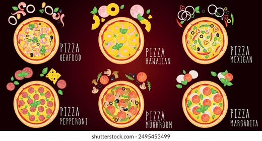 Pizza vector image. Fast food concept. Food for cafe and restaurant. Element for your website design, banners and advertising. Dough, cheese, sauce