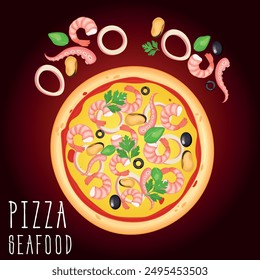 Pizza vector image. Fast food concept. Food for cafe and restaurant. Element for your website design, banners and advertising. Dough, cheese, sauce