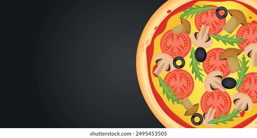 Pizza vector image. Fast food concept. Food for cafe and restaurant. Element for your website design, banners and advertising. Dough, cheese, sauce