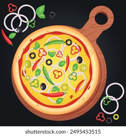 Pizza vector image. Fast food concept. Food for cafe and restaurant. Element for your website design, banners and advertising. Dough, cheese, sauce