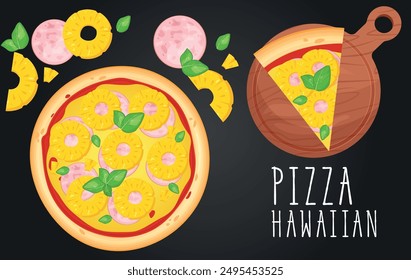 Pizza vector image. Fast food concept. Food for cafe and restaurant. Element for your website design, banners and advertising. Dough, cheese, sauce