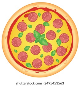 Pizza vector image. Fast food concept. Food for cafe and restaurant. Element for your website design, banners and advertising. Dough, cheese, sauce