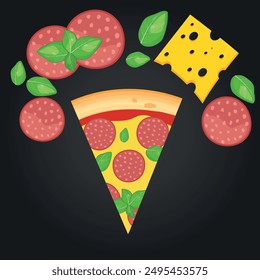 Pizza vector image. Fast food concept. Food for cafe and restaurant. Element for your website design, banners and advertising. Dough, cheese, sauce