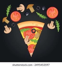 Pizza vector image. Fast food concept. Food for cafe and restaurant. Element for your website design, banners and advertising. Dough, cheese, sauce