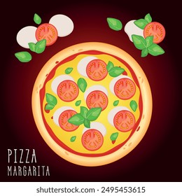 Pizza vector image. Fast food concept. Food for cafe and restaurant. Element for your website design, banners and advertising. Dough, cheese, sauce