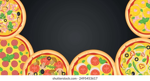 Pizza vector image. Fast food concept. Food for cafe and restaurant. Element for your website design, banners and advertising. Dough, cheese, sauce