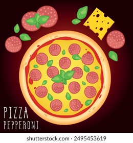 Pizza vector image. Fast food concept. Food for cafe and restaurant. Element for your website design, banners and advertising. Dough, cheese, sauce