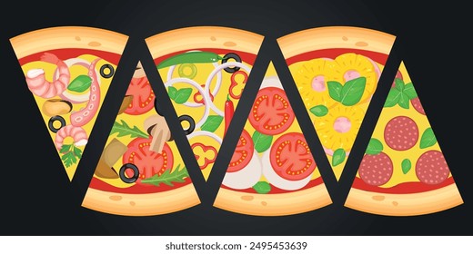 Pizza vector image. Fast food concept. Food for cafe and restaurant. Element for your website design, banners and advertising. Dough, cheese, sauce