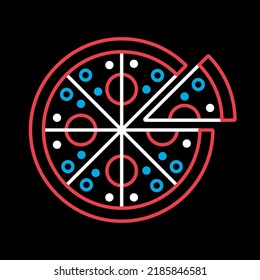 Pizza vector isolated on black background icon. Fast food sign. Graph symbol for cooking web site and apps design, logo, app, UI