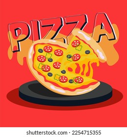 Pizza vector label, calligraphy, board, poster, chalkboard, fresh, round, handwritten, crust, text, eat, hot, fat, meat, ingredients, fast food, breakfast, art, italy,
