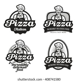 Pizza Vector Logo. Cafe, Food, Pizzeria, Restaurant Or Chef Icon