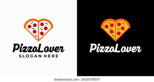Pizza vector logo design in heart shape with modern, simple, clean and abstract style. Icon for business, food and drink, kitchen and personal branding.