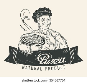 Pizza vector logo design template. Restaurant, food or cook, chef icon
