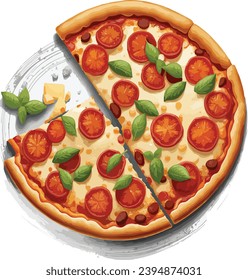 Pizza Vector: Ein köstliches Kunstwerk mit perfekt gebackenem Kruste, reichhaltigem Tomatensauce, geschmolzenem Käse und Tantellereien - ein visuelles Fest für Ihre professionellen Projekte, perfekt für Menüs