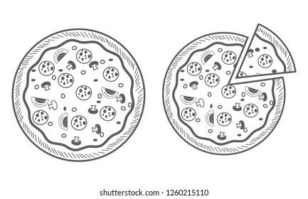 Pizza vector with one color isolated on white 