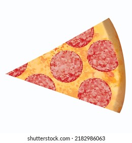 Pizza Vector Picture On White Background. Pepperoni Illustration. Italian Food. Pizza With Salami. Clipart For Delivery, Menu, Cafe And Restaurant.