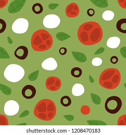 Pizza vector seamless pattern with mozzarella basil cherry olive