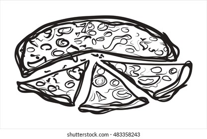 Pizza vector sketch. Fast food. Hand drawn illustration on white background