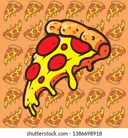 pizza, vector, slice, food, illustration, cartoon, cheese, design, fast, isolated, italian, icon, funny, salami, art, pepperoni, background, cute, drawing, tasty, hand, graphic, lunch, delicious, pizz