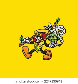 pizza vector smoking joint hold nug weed