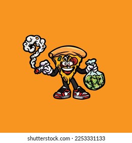 pizza vector smoking joint hold nug weed cartoon