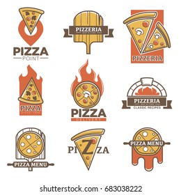 Plantillas vectoriales de pizza para comida rápida o pizzería italiana