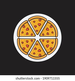 Pizza  vektor icon illustration with topping love on top,pizza concept isolated premium vektor, pizza icon suitable for logo, sticker,banner, flayer and background