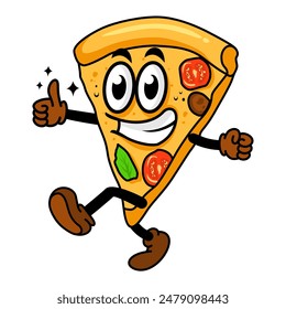 pizza vintage cartoon vector illustration, Design element for logo, poster, card, banner, emblem, t shirt. Vector illustration