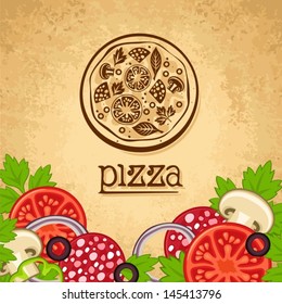 Pizza. Vintage fast food background.