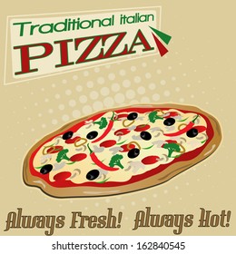 Pizza vintage grunge poster, vector illustration