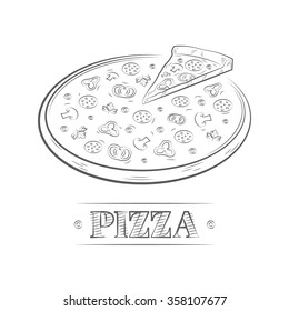 Pizza vintage illustration isolated on white background. Pizza vector drawing. 