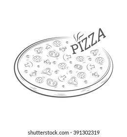 Pizza vintage illustration isolated on white background. Pizza vector drawing.