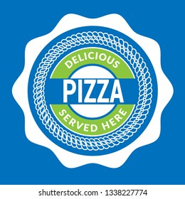 Pizza vintage label - sticker,emblem,seal,rubber stamp.Pizza  - served here,delicious.