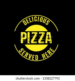 Pizza vintage label - sticker,emblem,seal,rubber stamp.Pizza  - served here,delicious.