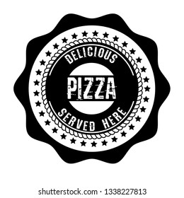 Pizza vintage label - sticker,emblem,seal,rubber stamp.Pizza  - served here,delicious.