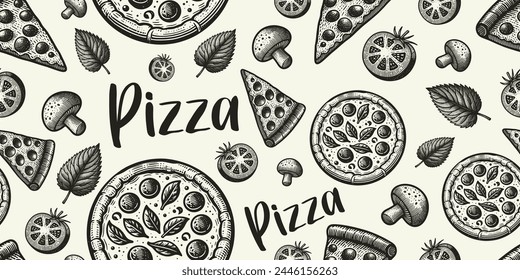 pizza vintage seamless pattern background