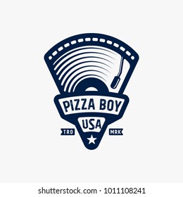 Pizza and vinyl logo design inspiration - Pizza logo design inspiration isolated on white background