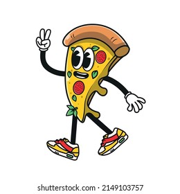 Pizza walking with cool shoes free vector